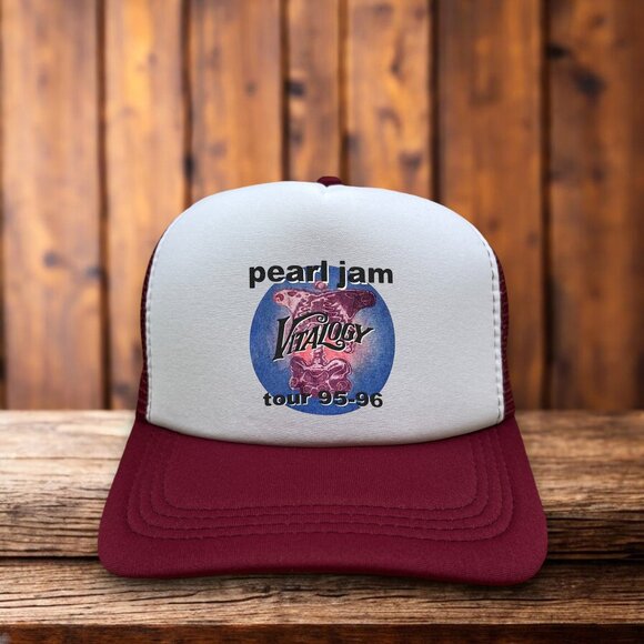 Other - Pearl Jam Vitalogy Tour 1995-1996 Unisex Trucker Hat Maroon Snapback Alt Rock